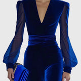 Sabrina – jumpsuit i sammet med V-ringning
