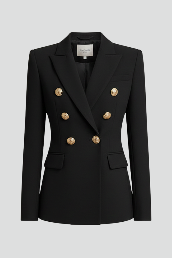 Produktbild – Rebecca – Damens dubbelknäppta blazer med detaljer i guldton