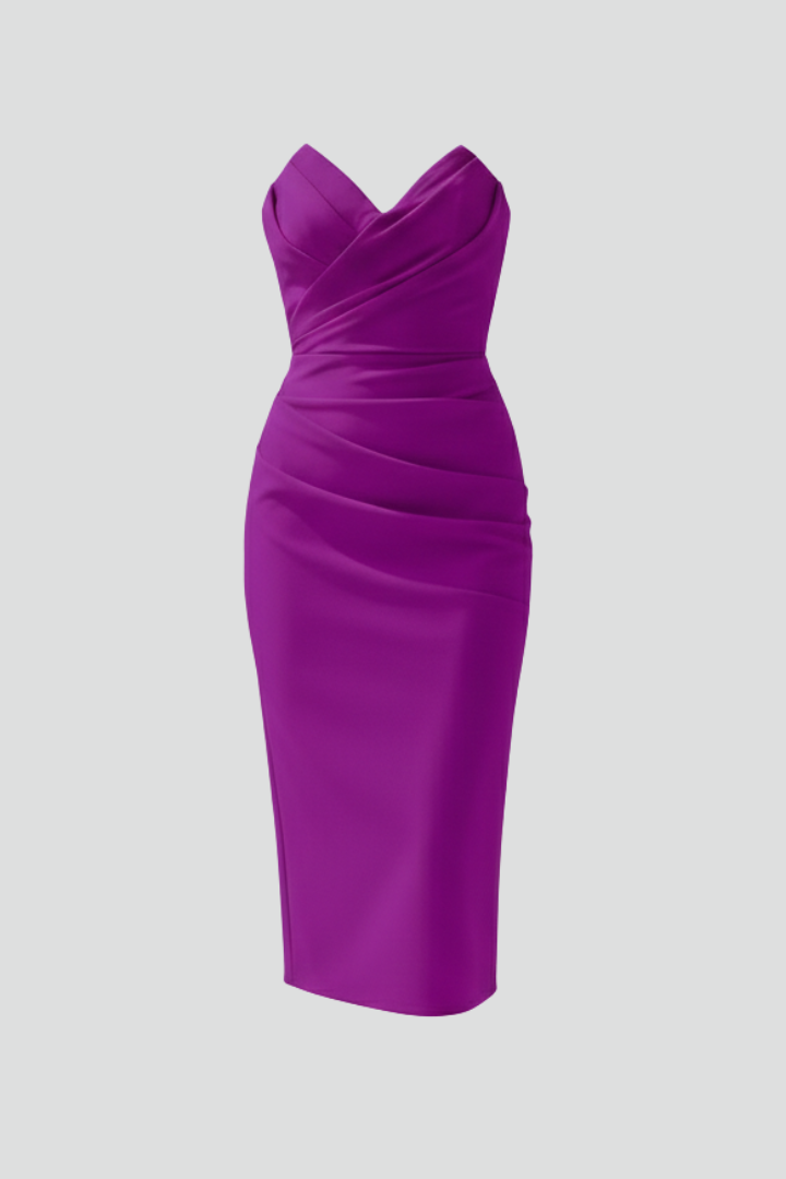 Produktbild – Rachel – Damernas Strapless Rynkad Kjol Midi Klänning