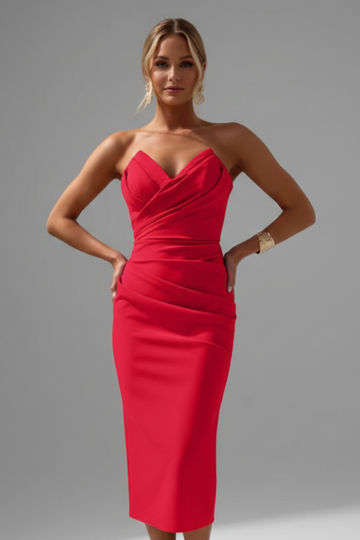 Produktbild – Rachel – Damernas Strapless Rynkad Kjol Midi Klänning