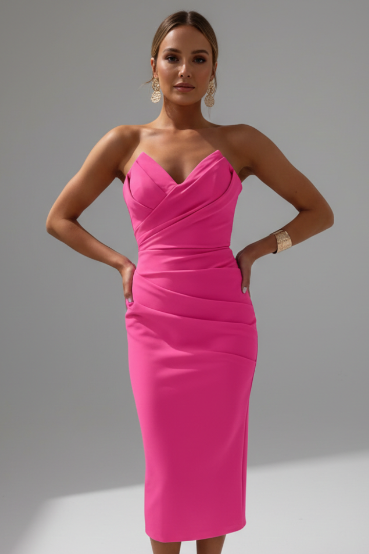 Produktbild – Rachel – Damernas Strapless Rynkad Kjol Midi Klänning