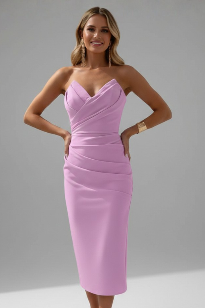 Produktbild – Rachel – Damernas Strapless Rynkad Kjol Midi Klänning