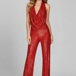 Produktbild – Lauren – Dam Halterneck Texturerad Vida Byxor Jumpsuit
