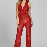 Produktbild – Lauren – Dam Halterneck Texturerad Vida Byxor Jumpsuit