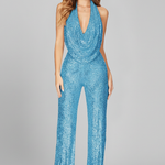 Produktbild – Lauren – Dam Halterneck Texturerad Vida Byxor Jumpsuit