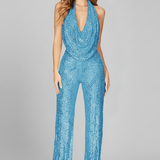 Produktbild – Lauren – Dam Halterneck Texturerad Vida Byxor Jumpsuit