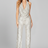Produktbild – Lauren – Dam Halterneck Texturerad Vida Byxor Jumpsuit