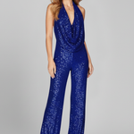 Produktbild – Lauren – Dam Halterneck Texturerad Vida Byxor Jumpsuit
