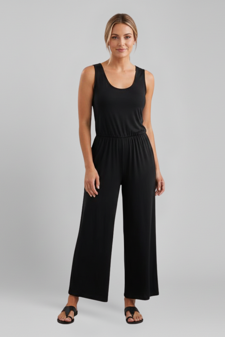 Produktbild – Emma – Dam Rundhalsad Elastisk Midja Vida Byxor Jumpsuit