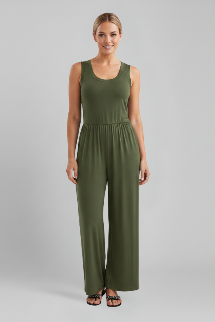 Produktbild – Emma – Dam Rundhalsad Elastisk Midja Vida Byxor Jumpsuit