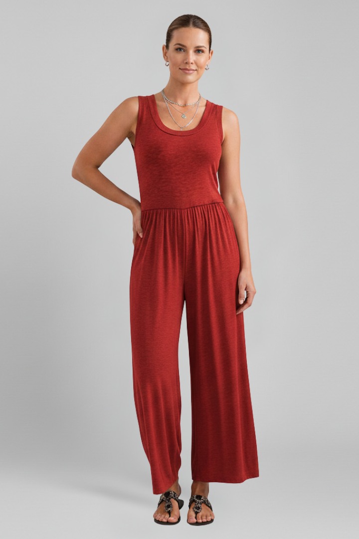 Produktbild – Emma – Dam Rundhalsad Elastisk Midja Vida Byxor Jumpsuit