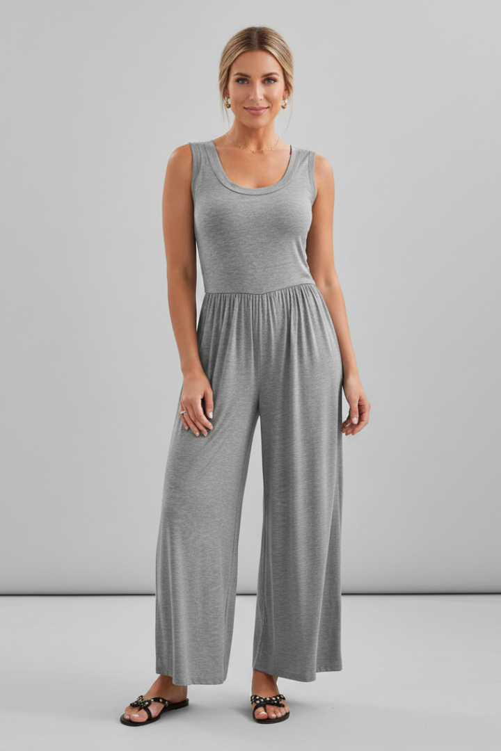 Produktbild – Emma – Dam Rundhalsad Elastisk Midja Vida Byxor Jumpsuit