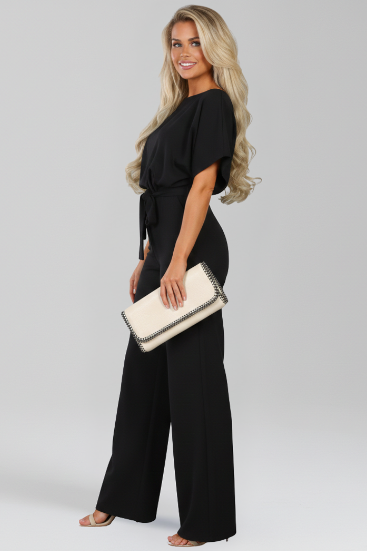 Produktbild – Danielle – Klassisk Jumpsuit Med Knytskärp Och Vida Ben För Dam