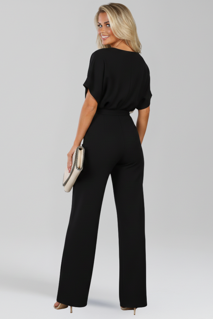Produktbild – Danielle – Klassisk Jumpsuit Med Knytskärp Och Vida Ben För Dam