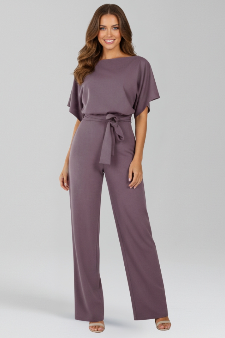 Produktbild – Danielle – Klassisk Jumpsuit Med Knytskärp Och Vida Ben För Dam