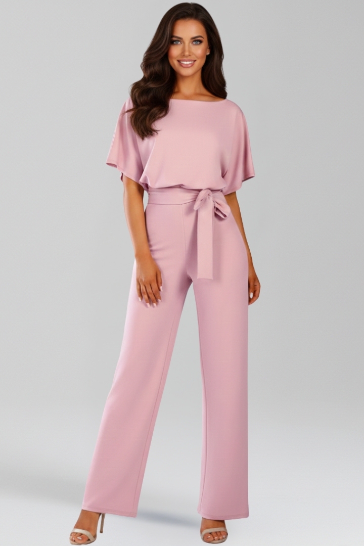 Produktbild – Danielle – Klassisk Jumpsuit Med Knytskärp Och Vida Ben För Dam