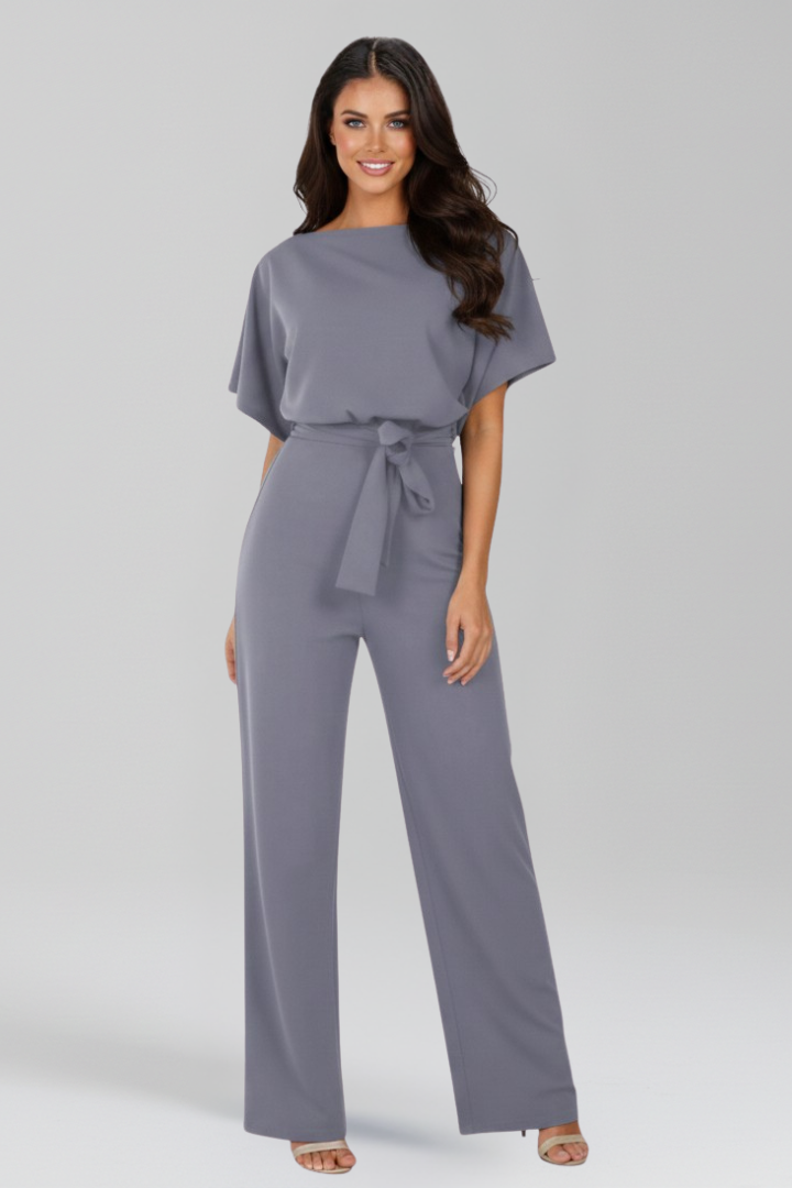 Produktbild – Danielle – Klassisk Jumpsuit Med Knytskärp Och Vida Ben För Dam