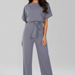 Produktbild – Danielle – Klassisk Jumpsuit Med Knytskärp Och Vida Ben För Dam