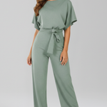 Produktbild – Danielle – Klassisk Jumpsuit Med Knytskärp Och Vida Ben För Dam