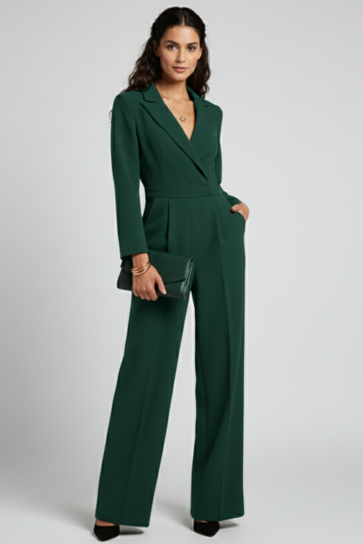 Produktbild – Charlotte – Skräddarsydd Jumpsuit Med Omlott Fram Och Vida Ben För Dam