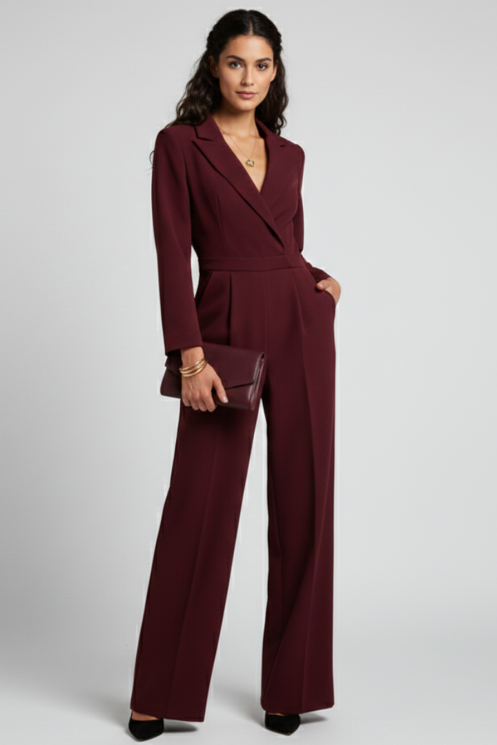 Produktbild – Charlotte – Skräddarsydd Jumpsuit Med Omlott Fram Och Vida Ben För Dam