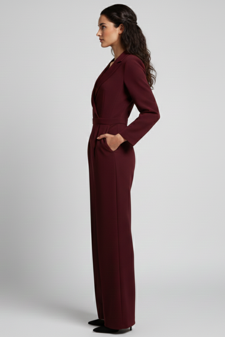 Produktbild – Charlotte – Skräddarsydd Jumpsuit Med Omlott Fram Och Vida Ben För Dam