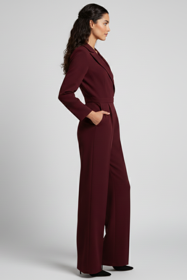 Produktbild – Charlotte – Skräddarsydd Jumpsuit Med Omlott Fram Och Vida Ben För Dam