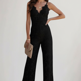Produktbild – Emily – Ärmlös V-ringad Jumpsuit Med Spets Och Vida Ben För Dam