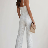Produktbild – Emily – Ärmlös V-ringad Jumpsuit Med Spets Och Vida Ben För Dam