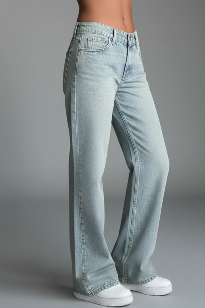 Produktbild – Heather – Damens avslappnade jeans med vida ben och dragsko