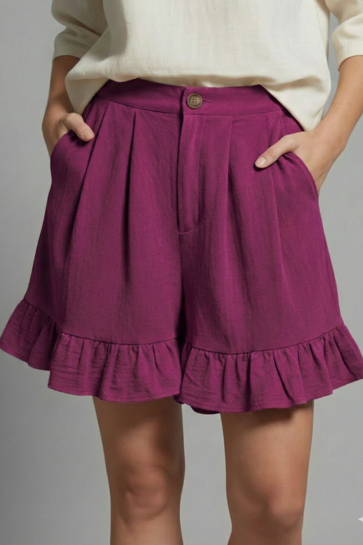 Produktbild – Jacklyn – Damens Hög Midja Volangkant Casual Shorts