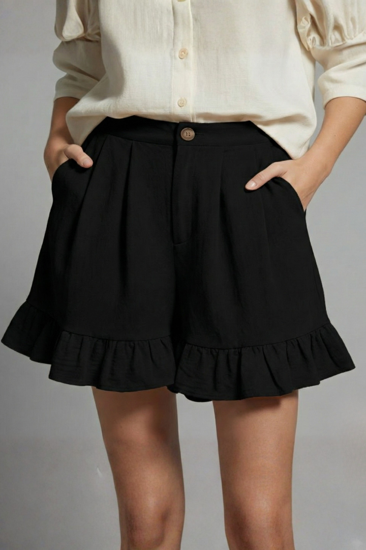 Produktbild – Jacklyn – Damens Hög Midja Volangkant Casual Shorts