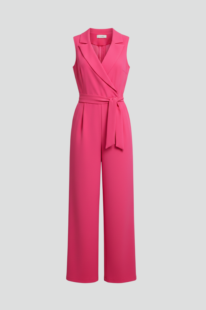 Produktbild – Kimberly – Ärmlös V-ringad Jumpsuit Med Knytmidja För Dam