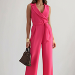 Produktbild – Kimberly – Ärmlös V-ringad Jumpsuit Med Knytmidja För Dam