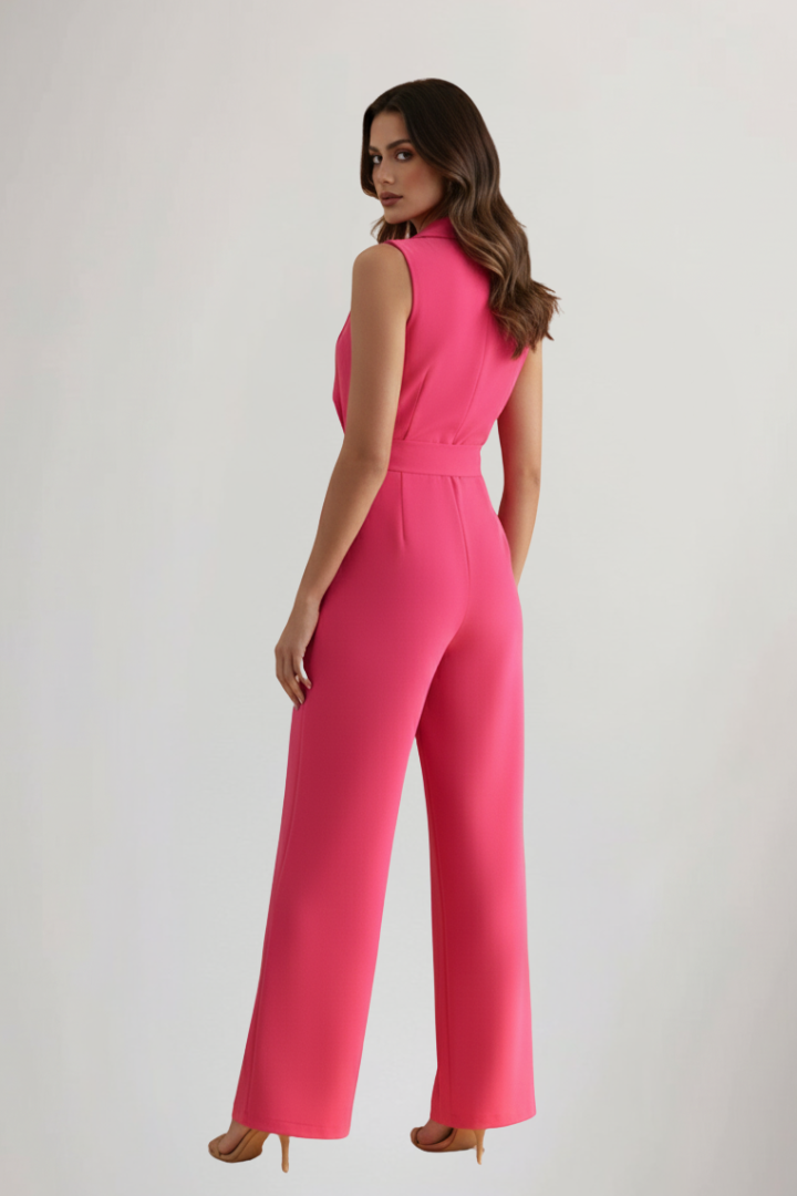 Produktbild – Kimberly – Ärmlös V-ringad Jumpsuit Med Knytmidja För Dam