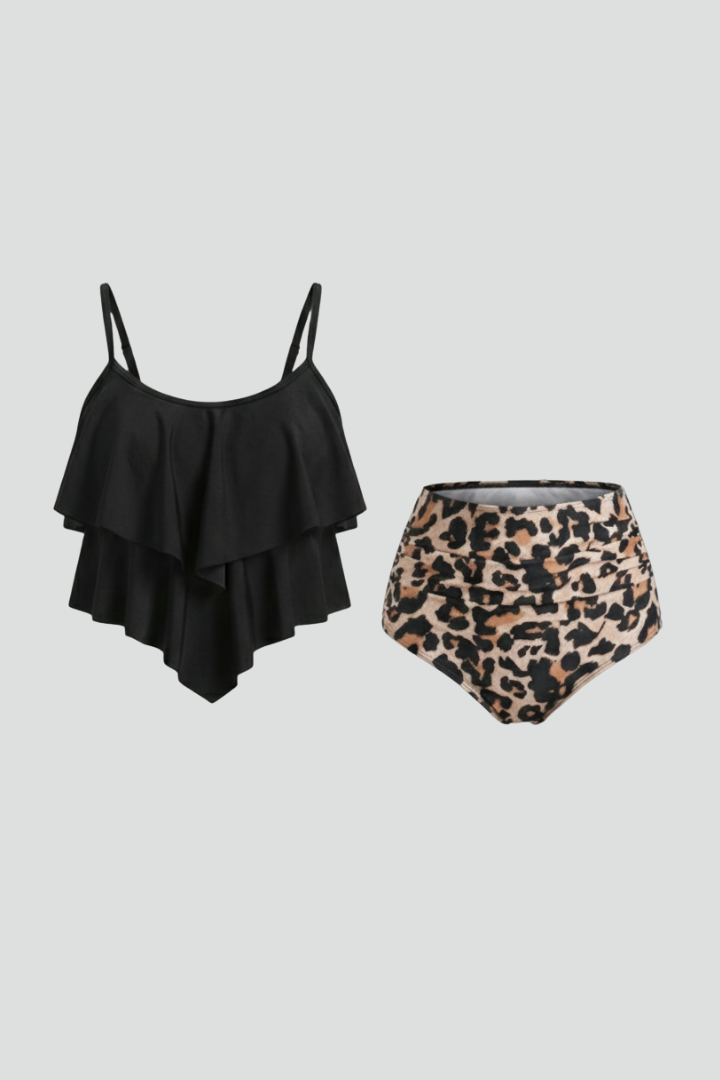 Produktbild – Claire – Dam Ruffle Top Tankini Set med Högmidjad Botten