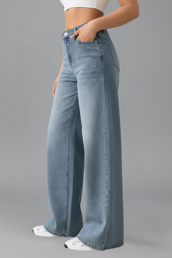 Produktbild – Evelyn – Damens Högmidjade Vida Jeans