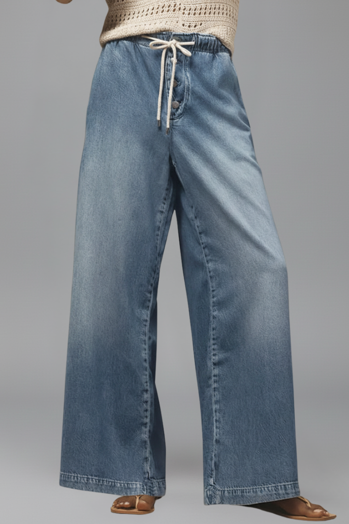 Produktbild – Lauren – Kvinnors Avslappnade Vida Byxor med Dragsko i Denim