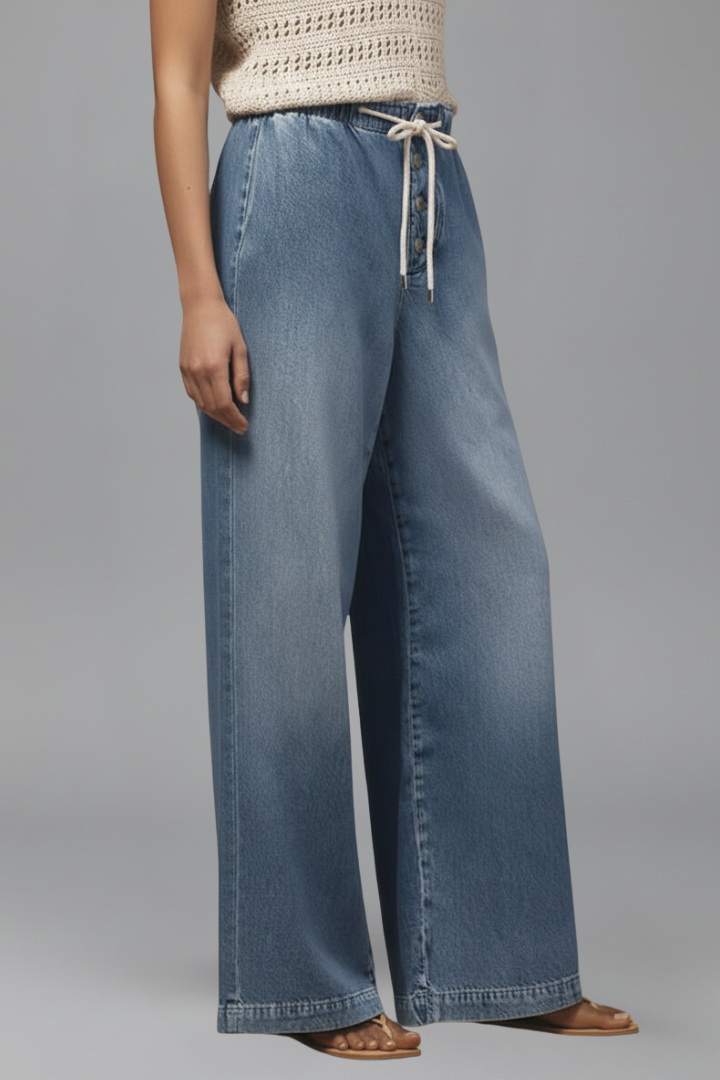 Produktbild – Lauren – Kvinnors Avslappnade Vida Byxor med Dragsko i Denim