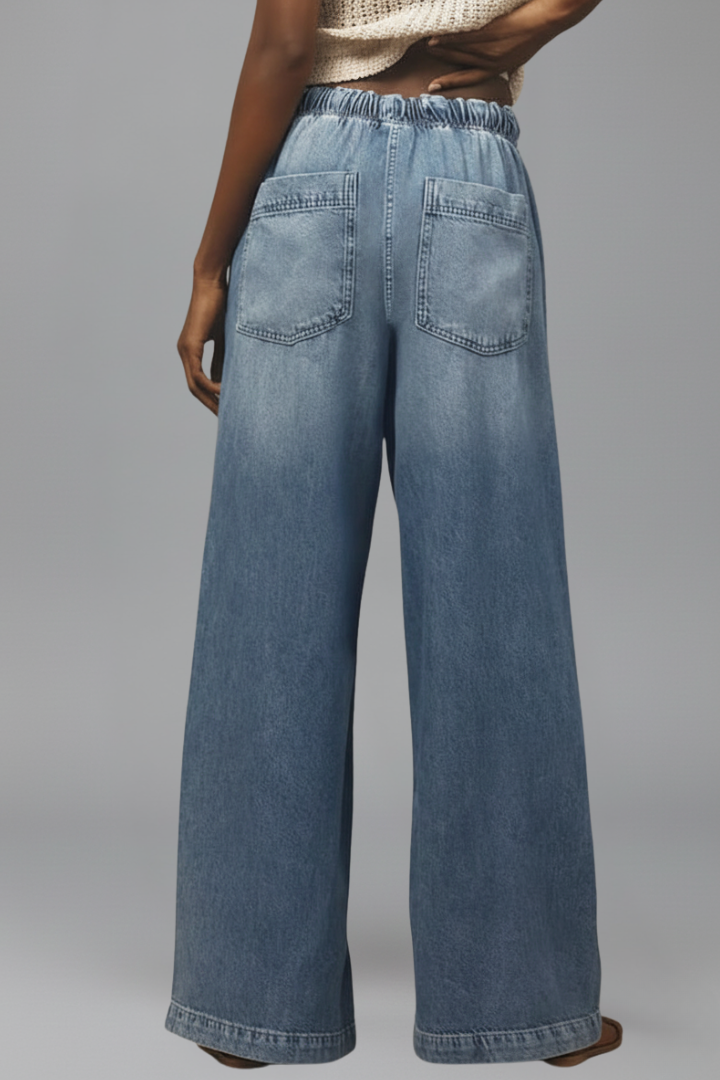 Produktbild – Lauren – Kvinnors Avslappnade Vida Byxor med Dragsko i Denim