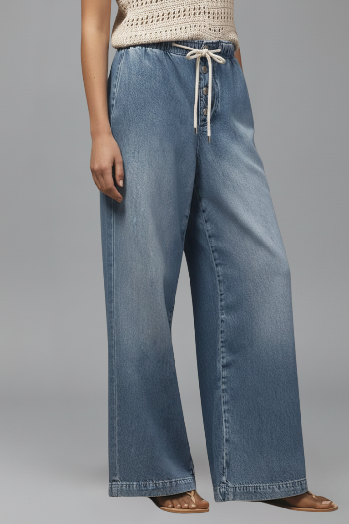 Produktbild – Lauren – Kvinnors Avslappnade Vida Byxor med Dragsko i Denim