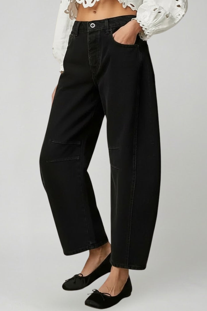 Produktbild – Jennifer – Damens avslappnade midjehöga denimjeans med framknäppning