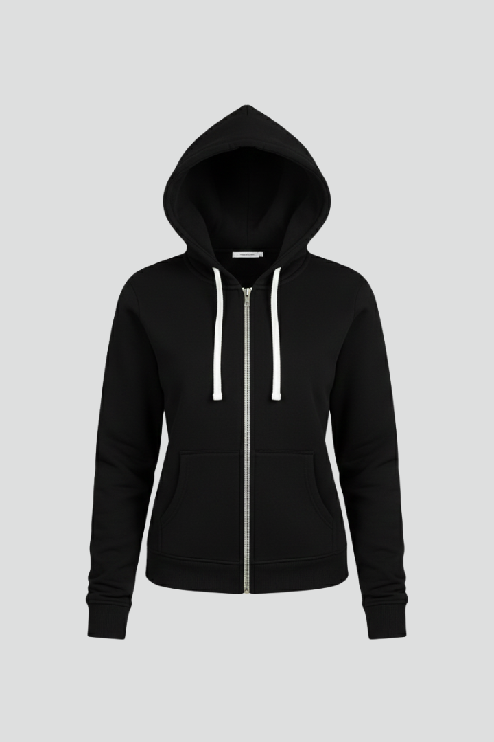 Produktbild – Hailey – Dam Zip Hoodie med Dragsko och Framlommor