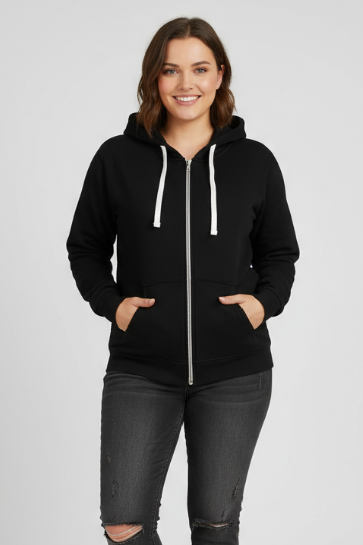 Produktbild – Hailey – Dam Zip Hoodie med Dragsko och Framlommor