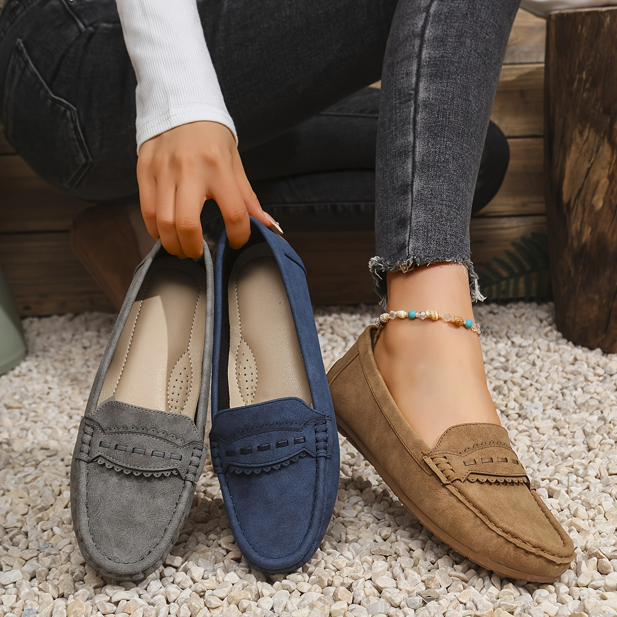 Marie | Loafers i mockaimitation med vågad kant