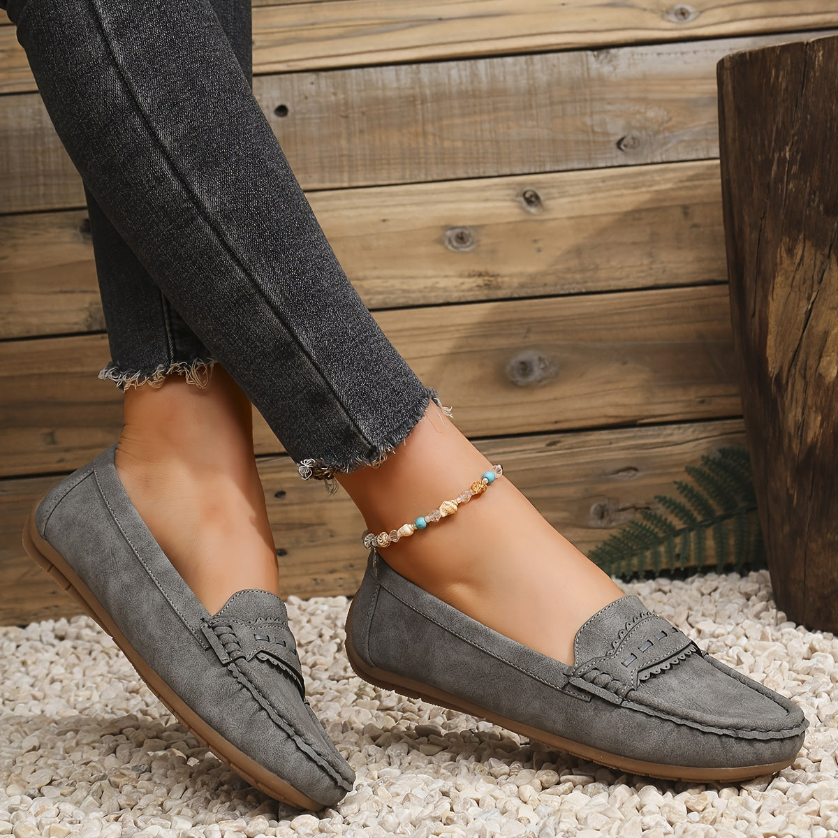 Marie | Loafers i mockaimitation med vågad kant