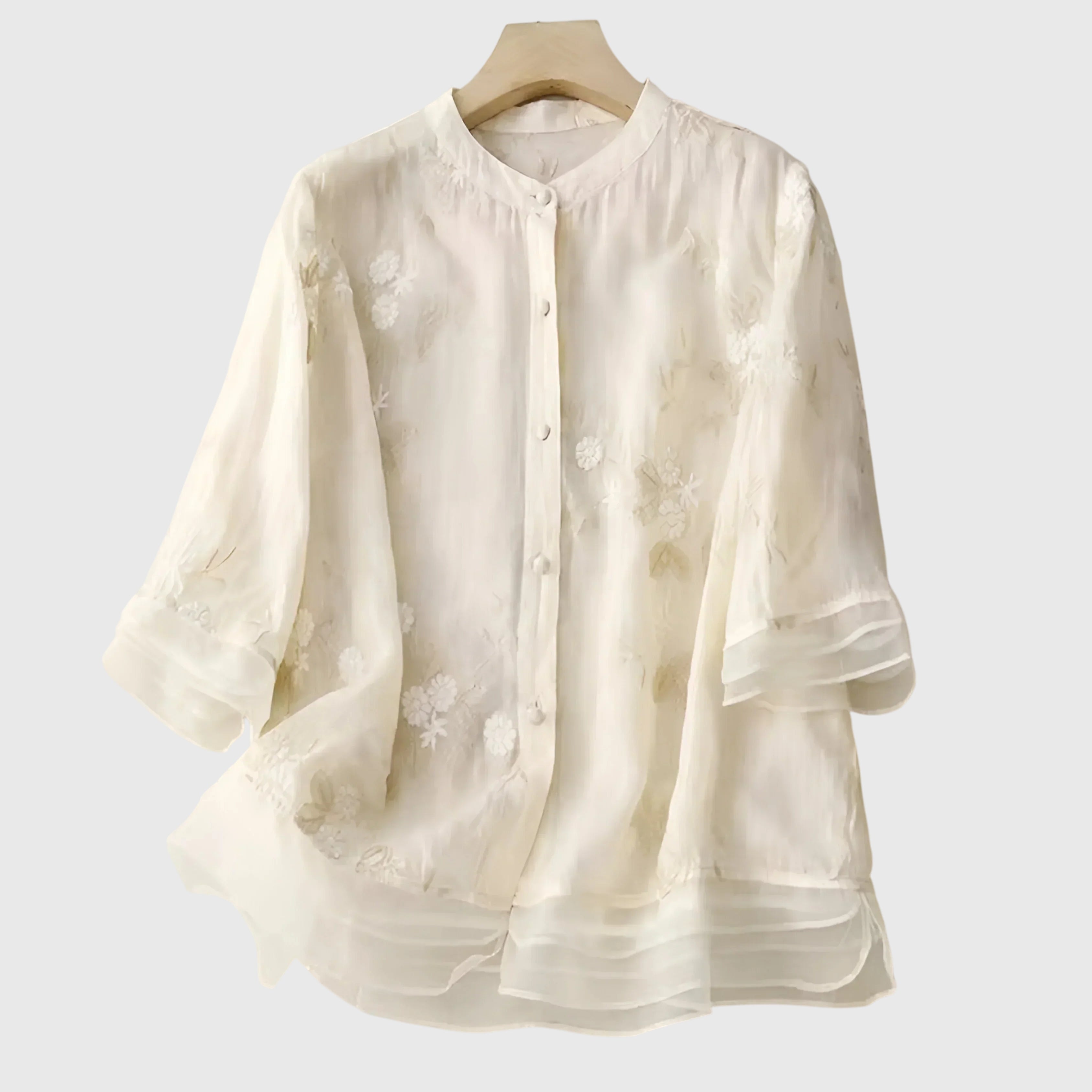 Produktbild – Nellie – Elegant Topp Med Broderade Blommor