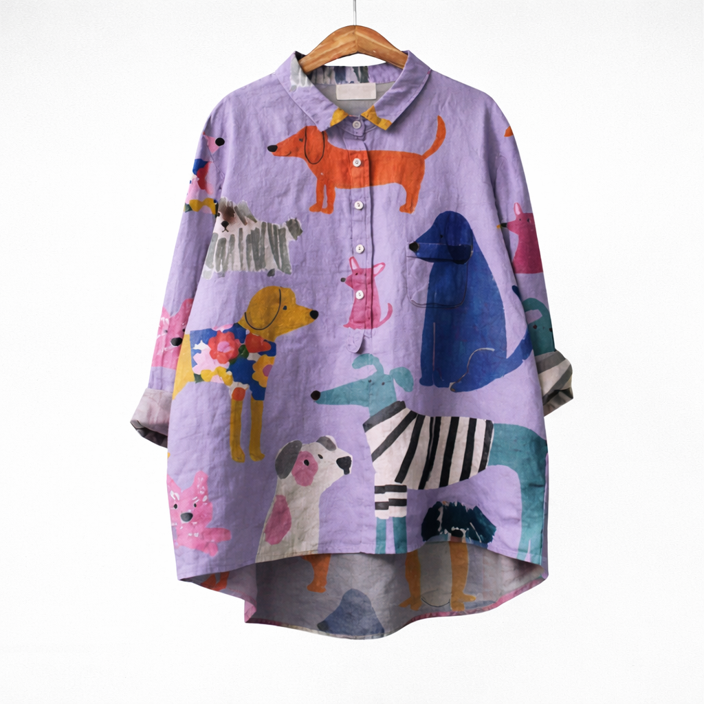 Maja | Elegant blus med hundmotiv, 1+1 på köpet