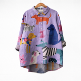 Maja | Elegant blus med hundmotiv, 1+1 på köpet