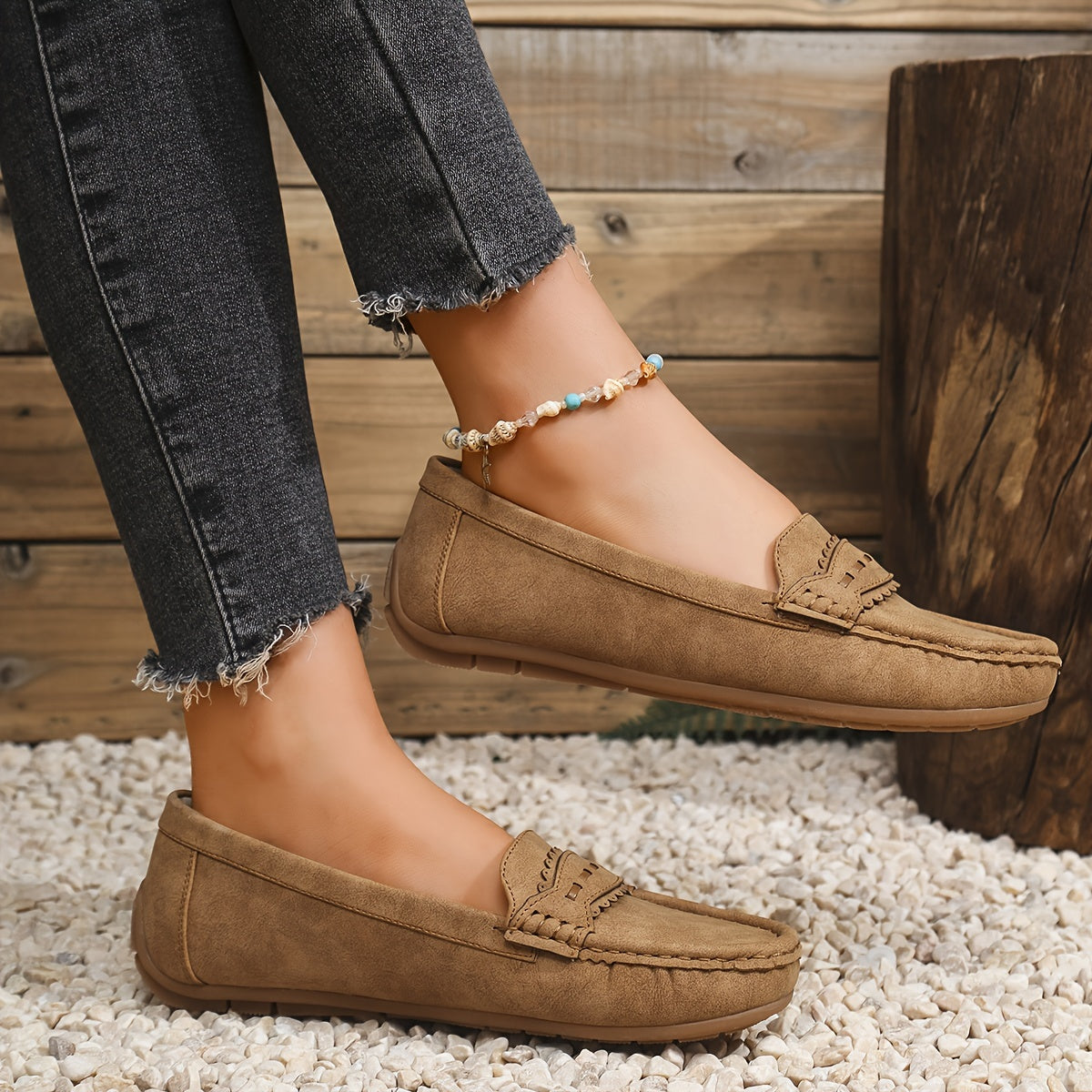 Marie | Loafers i mockaimitation med vågad kant